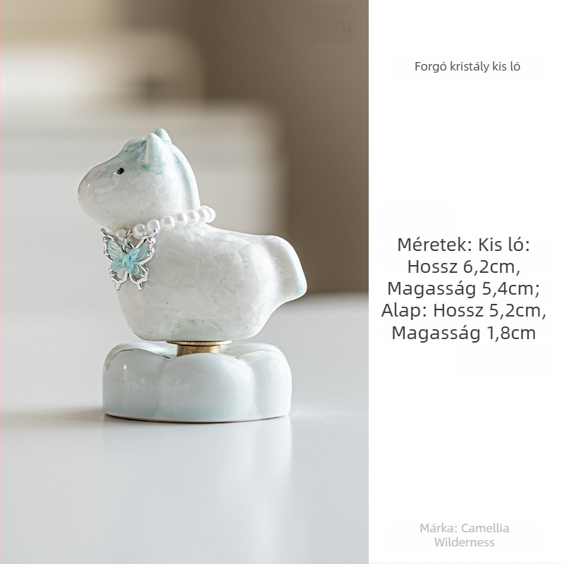 Kristályglazúrozott forgó póni – asztali dísz, lóév-mascota, friss minimalist stílus, autódísz, ajándék