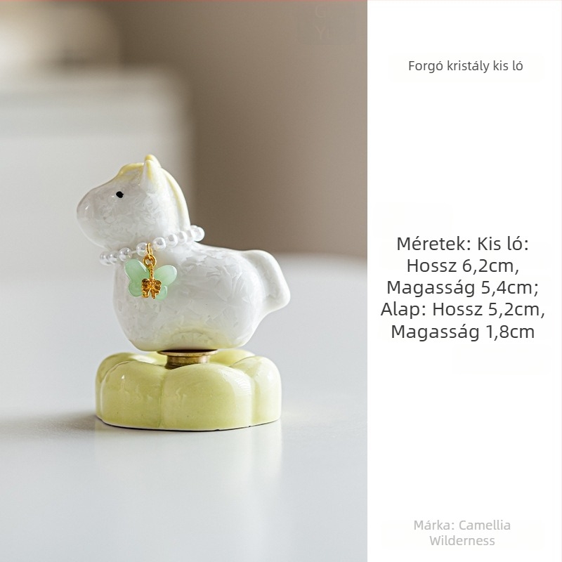Kristályglazúrozott forgó póni – asztali dísz, lóév-mascota, friss minimalist stílus, autódísz, ajándék