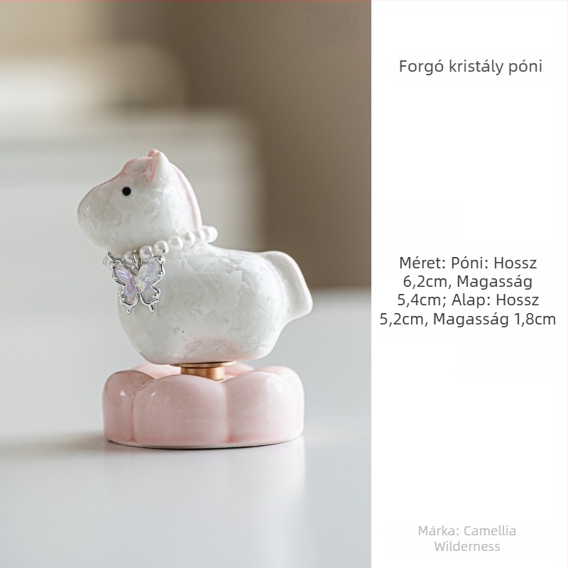 Kristályglazúrozott forgó póni – asztali dísz, lóév-mascota, friss minimalist stílus, autódísz, ajándék