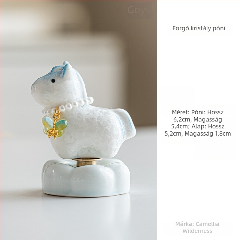 Kristályglazúrozott forgó póni – asztali dísz, lóév-mascota, friss minimalist stílus, autódísz, ajándék
