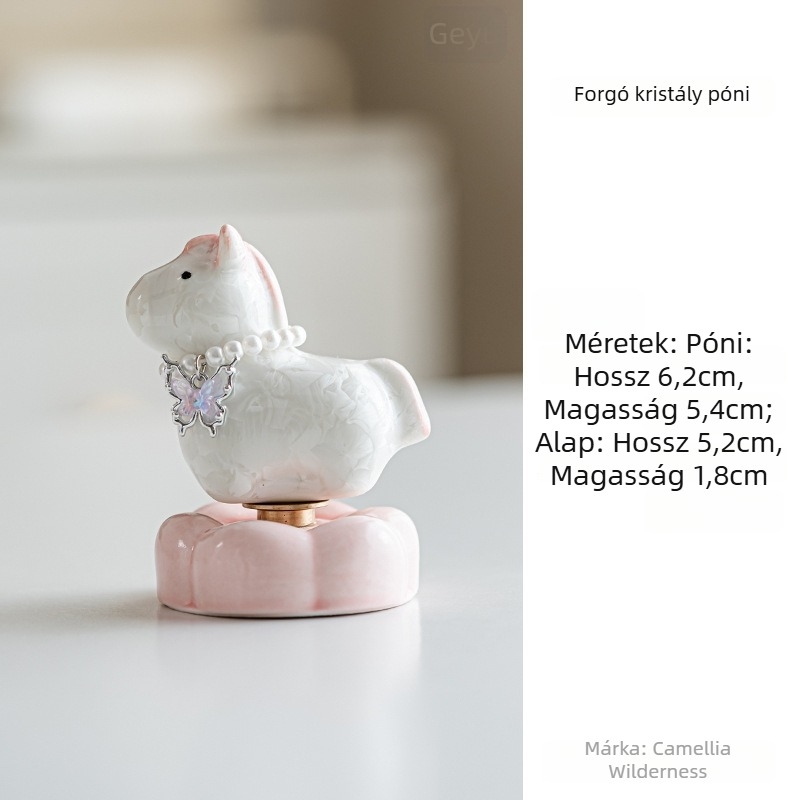 Kristályglazúrozott forgó póni – asztali dísz, lóév-mascota, friss minimalist stílus, autódísz, ajándék