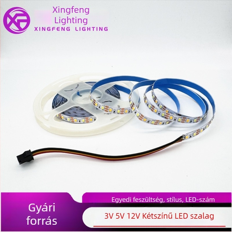 12V-os LED háromszínű fénycsík kettős színhőmérséklettel, intelligens fokozatmentes fényerő-szabályozás, öntapadós, a nappali mennyezetre, lágy fény