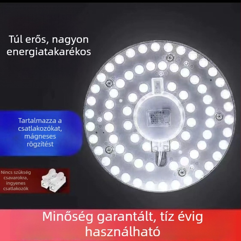 LED retrofit lámpamodul mennyezeti panelhez, kör alakú fényforrás modul E27-es foglalattal, alumínium ház, távirányító, beltéri használat, energiatakarékos, rendkívül fényes