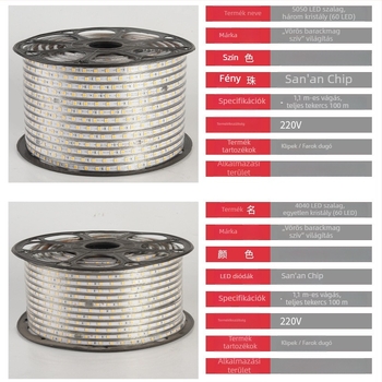 Vízálló LED-szalag 220V, rugalmas, SMD 5050/4040/2835