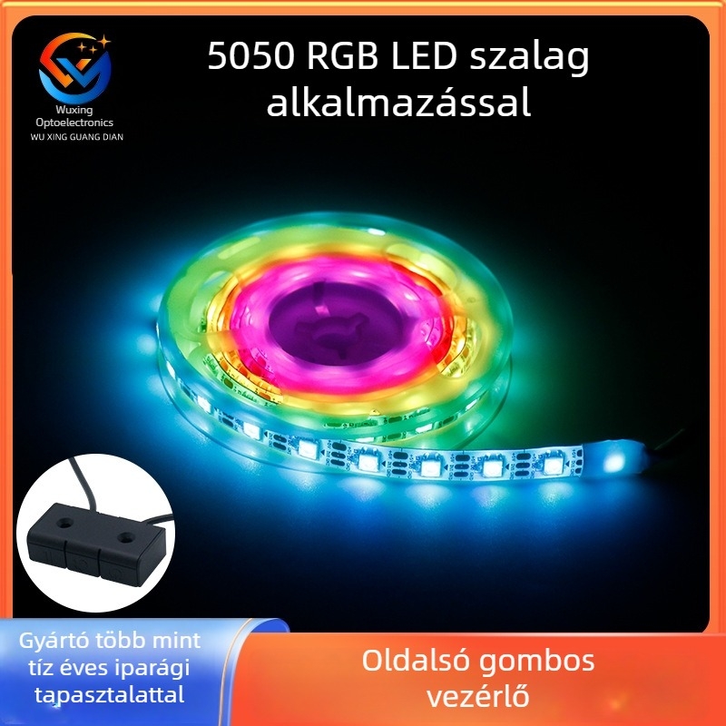 RGB LED szalag 12V, 5050 LED-ek, 24-gombos készlet, színváltó világítás