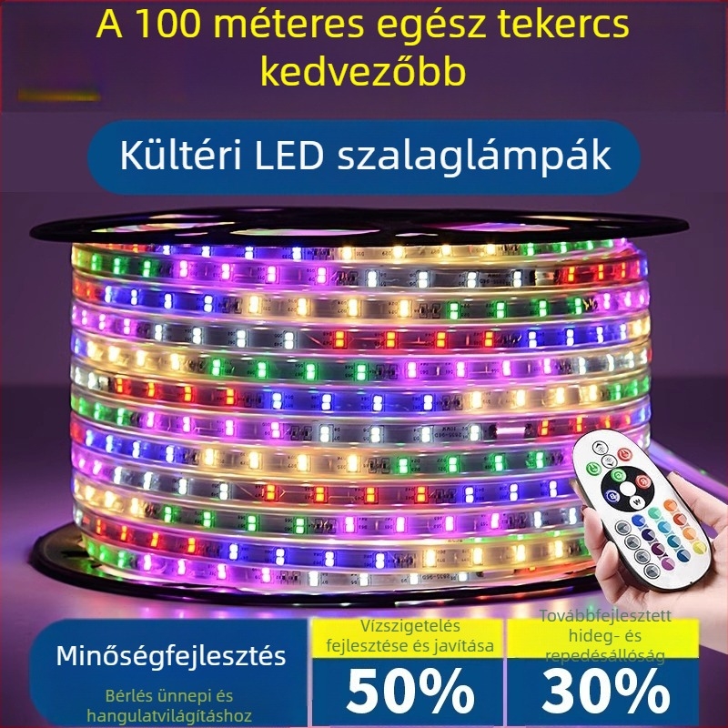 Kültéri vízálló LED-szalag, 220V, többszínű vízfolyás hatás, dekoratív hangulatvilágítás ünnepekre
