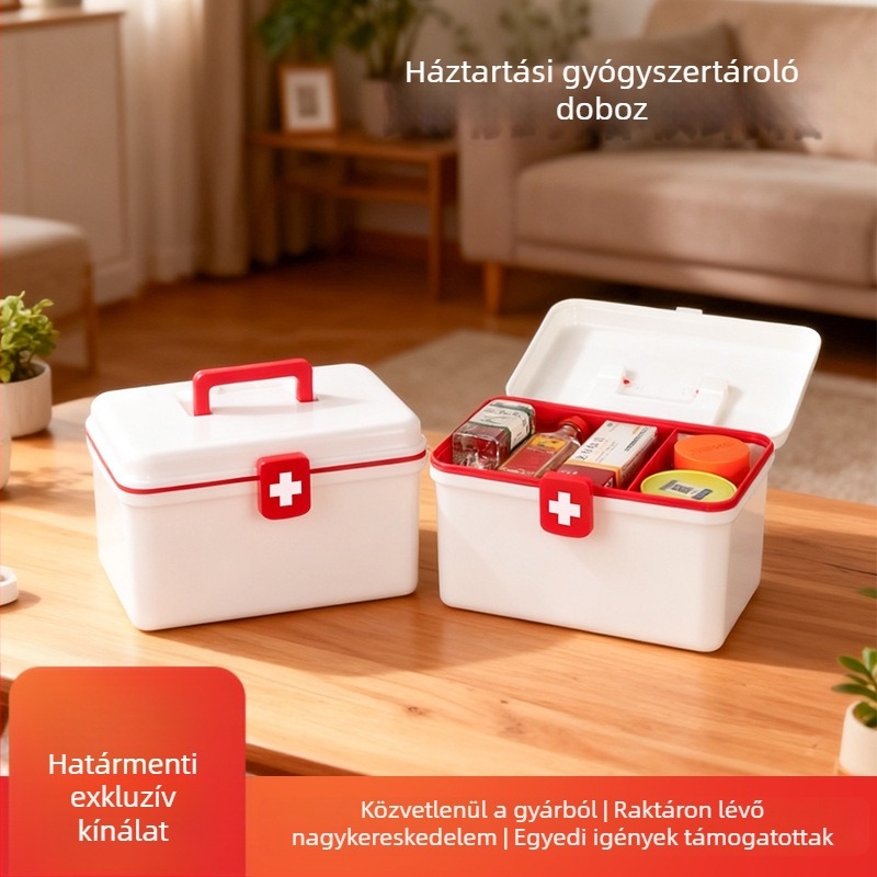 Gyógyszeres doboz, otthoni elsősegély doboz, nagy kapacitású, testreszabható logó