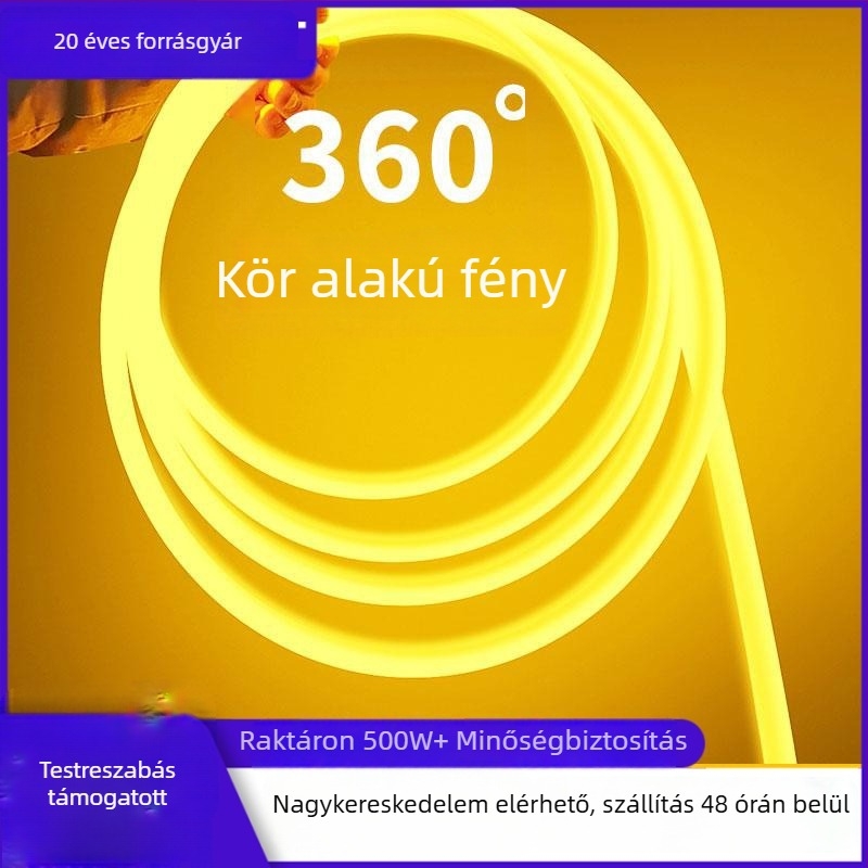 Kültéri 360°-os kör alakú, hajlékony neon LED fénycsík vízálló kirakati reklámhoz.