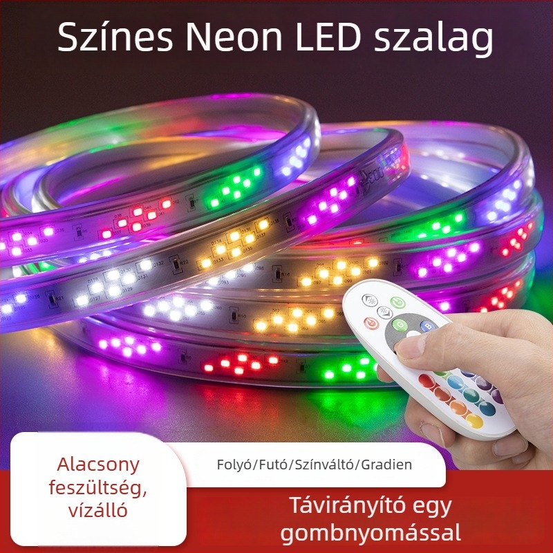 LED reklámszalag hatszínű váltó effektussal, folyó színárnyalatok, kültéri vízálló, nagy fényerő, meteor világítás