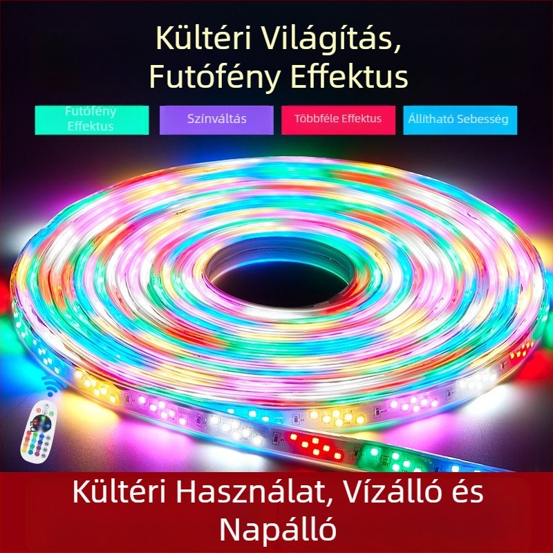Hat színű kültéri LED futóvíz fénycsík reklámfeliratokhoz, vízálló, ünnepi világítás