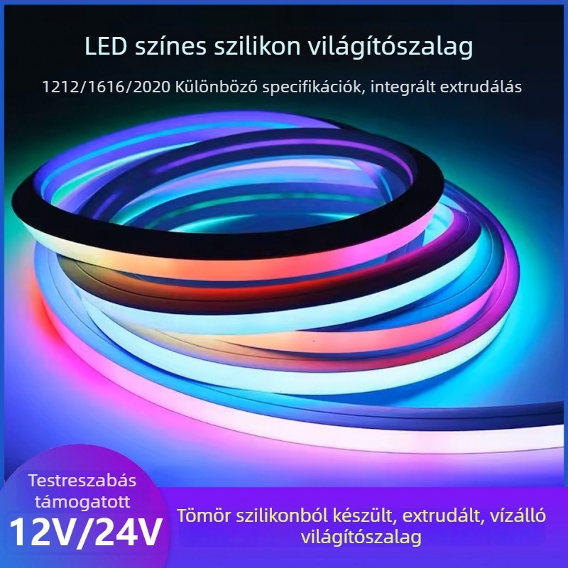 Szilikon RGB LED-szalag kültéri vízálló, programozható effektusokkal, rugalmas, sokszínű neon fény