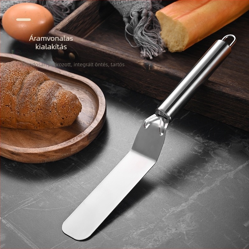 Rozsdamentes acél sütőeszközök készlet: sajtkés, torta spatula (egyenes és görbe), krémkaparó, vajkés