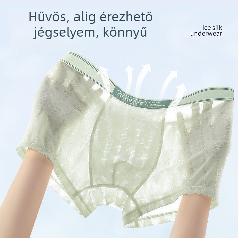 Férfi jégselyem vékony, légáteresztő boxeralsó mintás átlátszó hálóval, gyorsan száradó