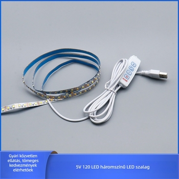 5V-os háromszínű LED-szalag fotókerethez, 8 mm szélesség, 2835 LED-ek, USB 4-gombos fokozatmentes fényerő-szabályozás