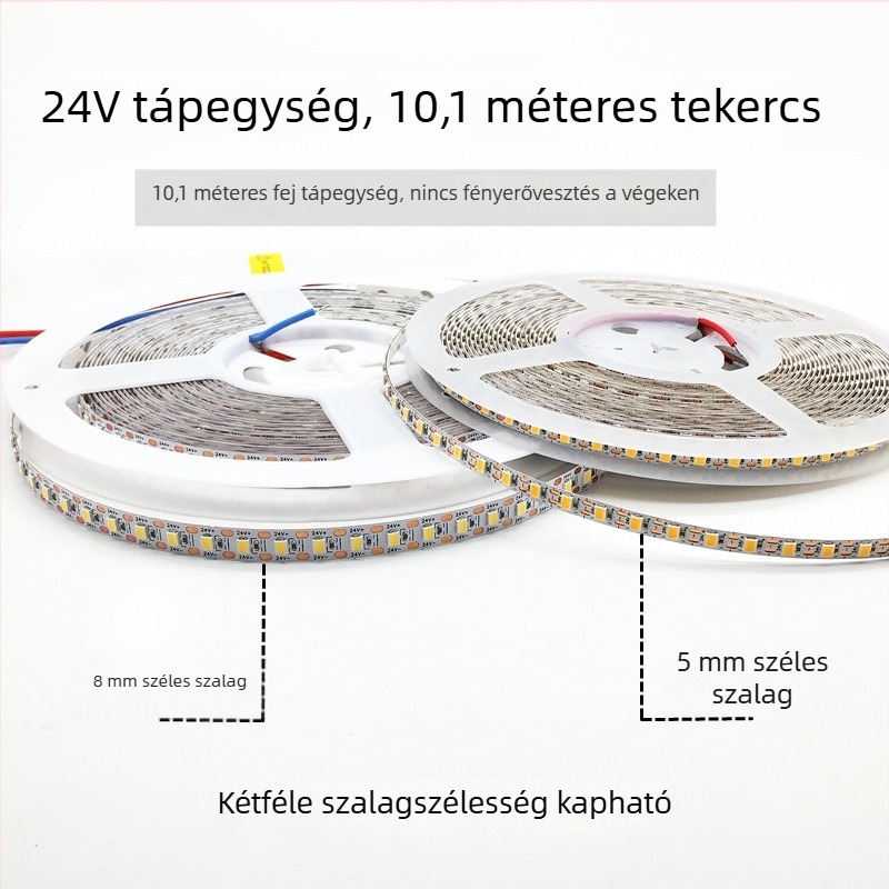 LED-szalag, egy LED-nél vágási ponttal, alacsony feszültség 12V/24V, öntapadós, nagy fényerő, dekoratív vonalak pultokhoz