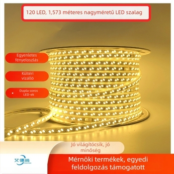 Nagyfeszültségű LED-szalag, dupla sor, kültéri vízálló, 220V, lágy hangulatú világítás