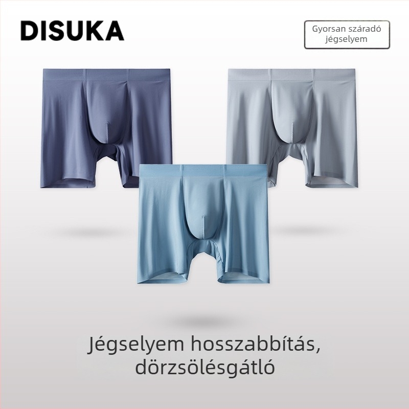 Férfi sportos, varrat nélküli boxer brief Ice Silk anyagból, anti-dörzsölés, hosszú lábakkal, meghosszabbított hosszúság