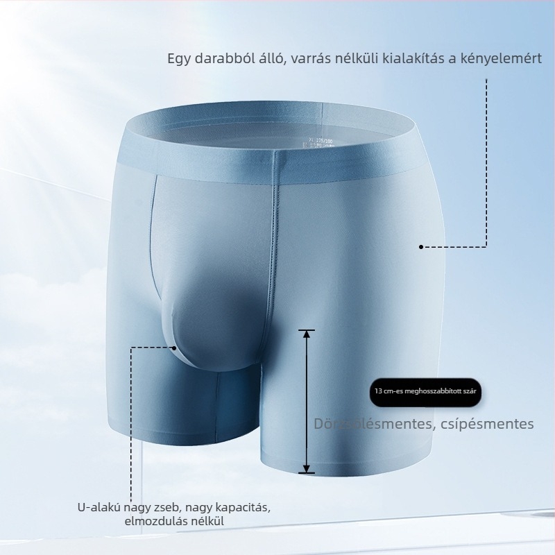 Férfi sportos, varrat nélküli boxer brief Ice Silk anyagból, anti-dörzsölés, hosszú lábakkal, meghosszabbított hosszúság