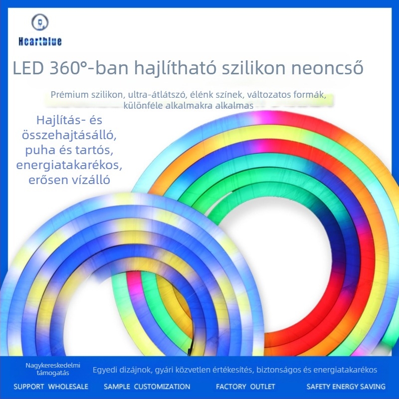 22 mm-es átmérőjű vízálló RGB neoncső, rugalmas LED neonfény, 5 m hosszú, 360° világítás, távirányítóval állítható