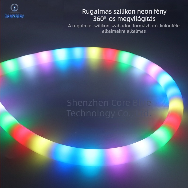 22 mm-es átmérőjű vízálló RGB neoncső, rugalmas LED neonfény, 5 m hosszú, 360° világítás, távirányítóval állítható