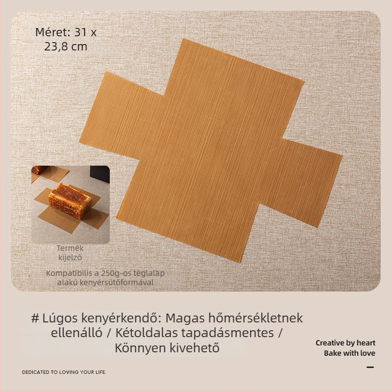 Tepsipapír kenyérformához peremmel, szilikon bevonattal, élelmiszer-minőségű, magas hőmérséklettel szemben ellenálló
