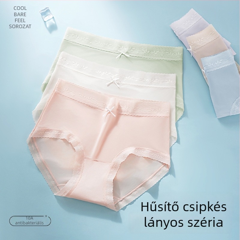 Női alsónemű ice silkból, középső derekú, lélegző és antibakteriális, háromszög fazonú, egyszínű