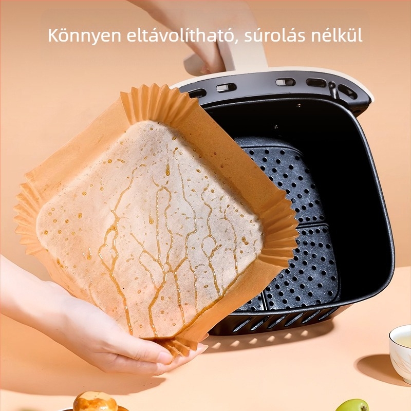 Négyzet alakú szilikon bevonatú sütőpapír légsütőhöz, élelmiszer-minőségű olajfelszívó papír