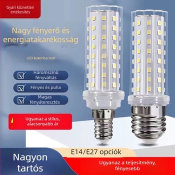 LED kukorica alakú izzó otthoni világításhoz, rendkívül fényes, árnyék nélküli, háromszínű fényhőmérséklet, alkalmas függesztett és asztali lámpákhoz, E14/E27 foglalattal.