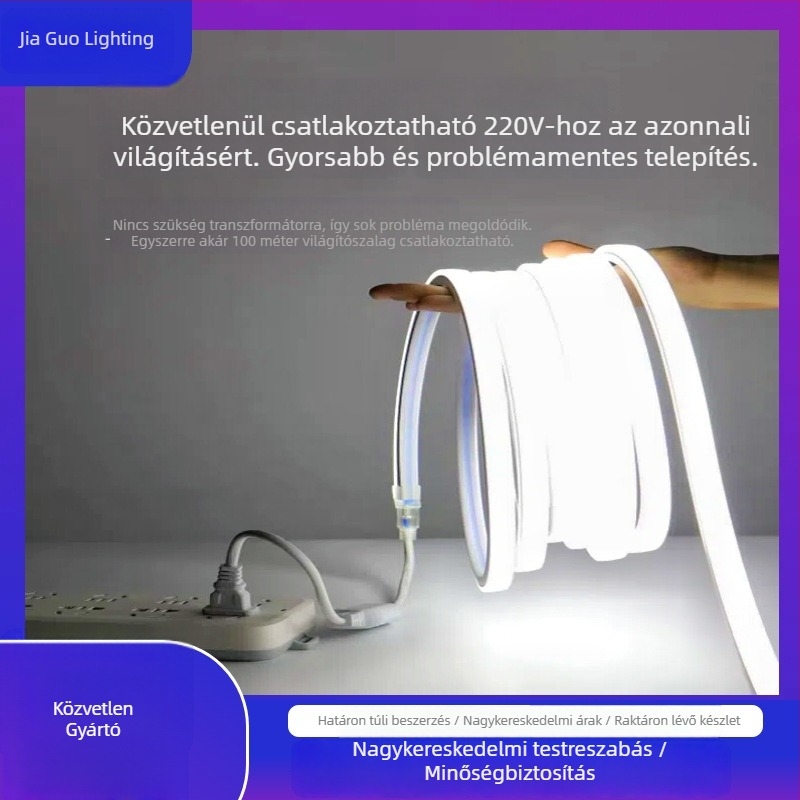 Egyedi szilikon LED-szalag 220V – rugalmas, vízálló mono színű LED-szalag, 180x LED 3528, 8W, dekoratív hosszú szalag