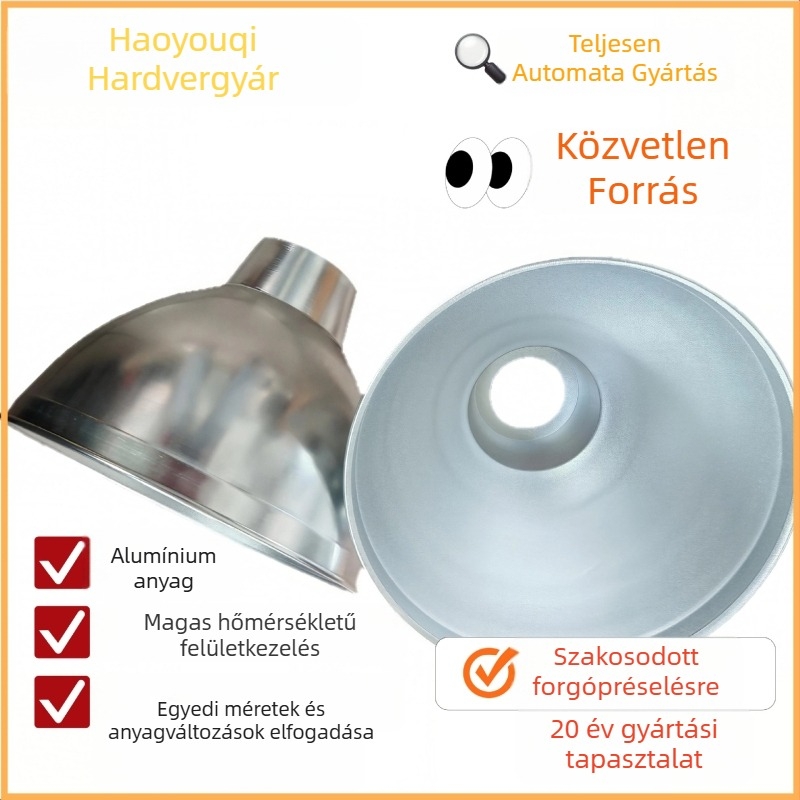Testreszabható spun-formázott lámpabura és ház ipari és bányászati világításhoz, réz-, alumínium-, vas- és rozsdamentes acélból, E27-es foglalattal.