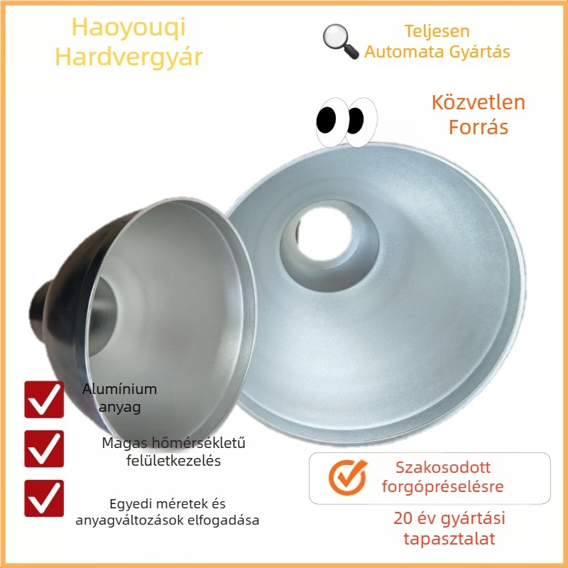 Testreszabható spun-formázott lámpabura és ház ipari és bányászati világításhoz, réz-, alumínium-, vas- és rozsdamentes acélból, E27-es foglalattal.