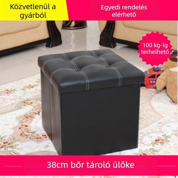 Egyedi hordozható tároló ülőke, négyszögletes, bőr kivitel, összecsukható, 55L tárolókapacitás cipőknek