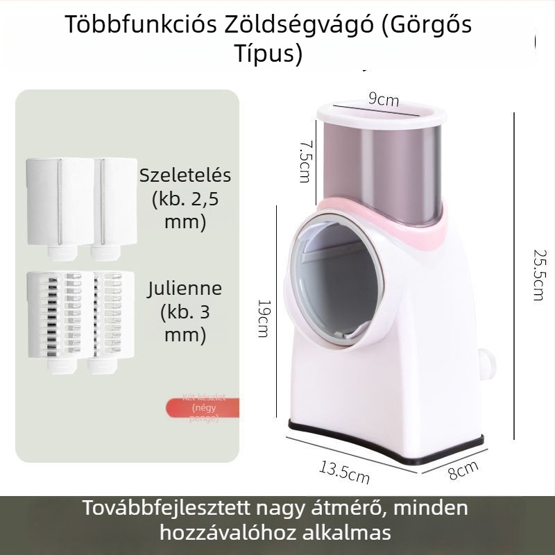 Többcélú zöldségvágó kés szeletelő, reszelő és hús szeletelő funkciókkal; ideális burgonyához és citromhoz