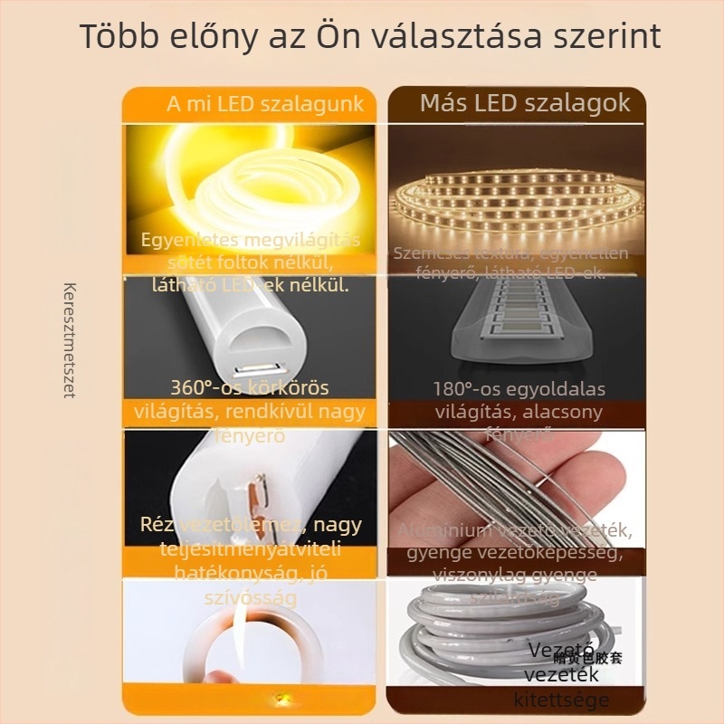 S alakú, 220V-os rugalmas monokróm LED-szalag kültéri használatra, vízálló, atmoszferikus világítás, hossz 1 m, 10 W, 144 LED, 360° fénycsóva