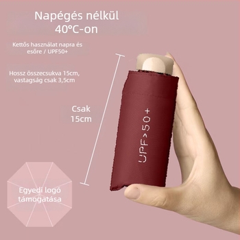 Egyszínű UV-védelmet nyújtó napernyő, kettős használat, ultrakönnyű, fekete bevonattal, kézi összecsukható, kompakt mini napernyő