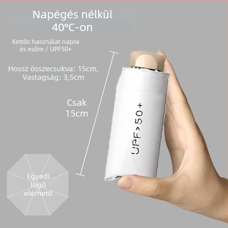 Egyszínű UV-védelmet nyújtó napernyő, kettős használat, ultrakönnyű, fekete bevonattal, kézi összecsukható, kompakt mini napernyő