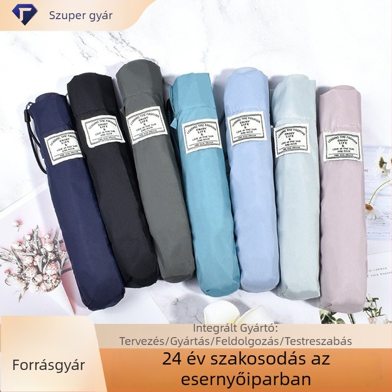 Mini hordozható szénszálas háromrészes esernyő, 98 g, zsebméret, egyszínű, esőre és napfényre, logó testreszabás elérhető