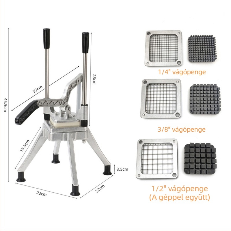Kézi multifunkcionális konyhai szeletelő és kockázó készülék, függőleges kialakítás, hordozható sültkrumpli készülék