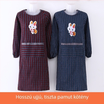 Hosszú ujjas kötény-smók, kerek nyakú, extra hosszú, nagy zseb, poliészter-pamut, cartoon mintás, felnőtteknek