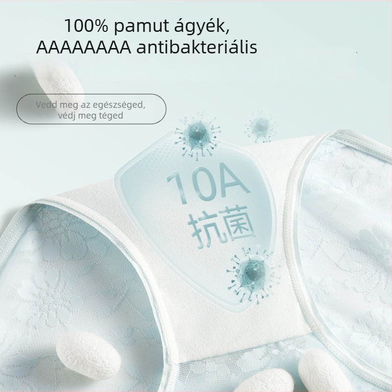 Csipkés női alsó középmagas derekú Ice Silk anyagból, 10A antibakteriális, lélegző