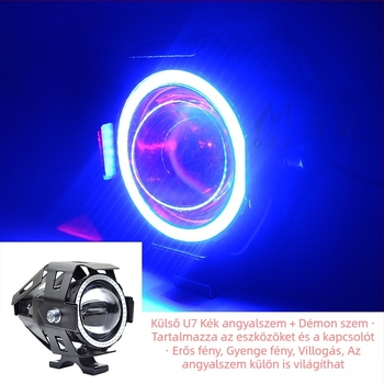 Motorkerékpár LED első fényszóró, U7 Laser Cannon, vízálló 12V, segédfény stroboszkóp hatással