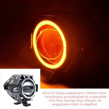 Motorkerékpár LED első fényszóró, U7 Laser Cannon, vízálló 12V, segédfény stroboszkóp hatással
