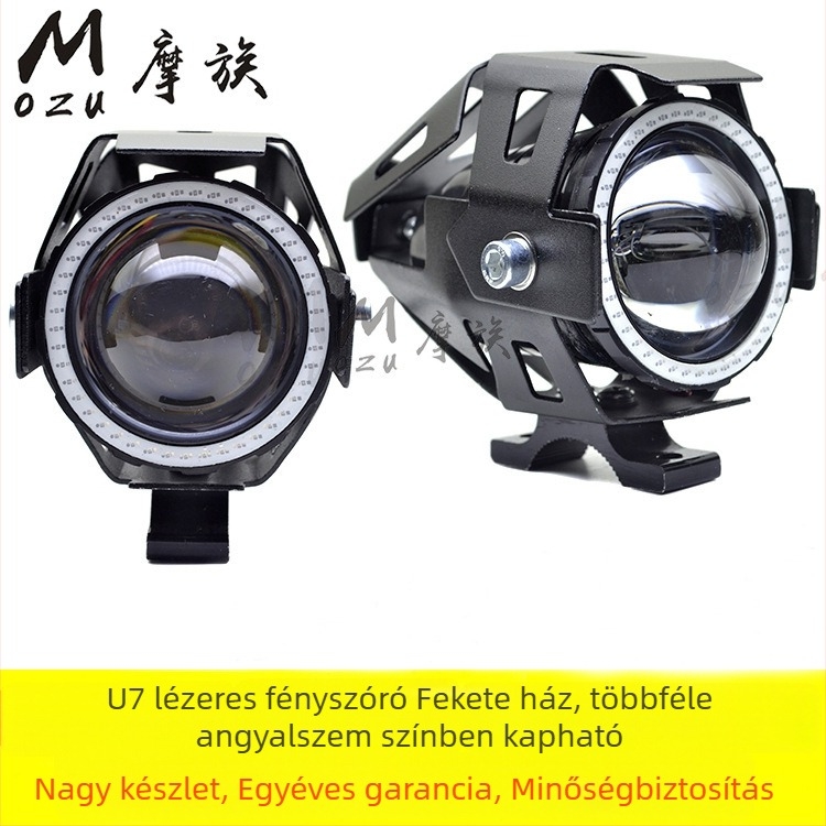 Motorkerékpár LED első fényszóró, U7 Laser Cannon, vízálló 12V, segédfény stroboszkóp hatással