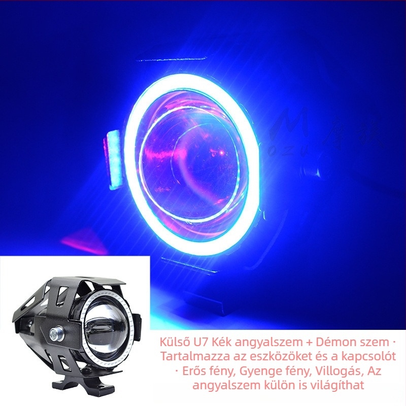 Motorkerékpár LED első fényszóró, U7 Laser Cannon, vízálló 12V, segédfény stroboszkóp hatással