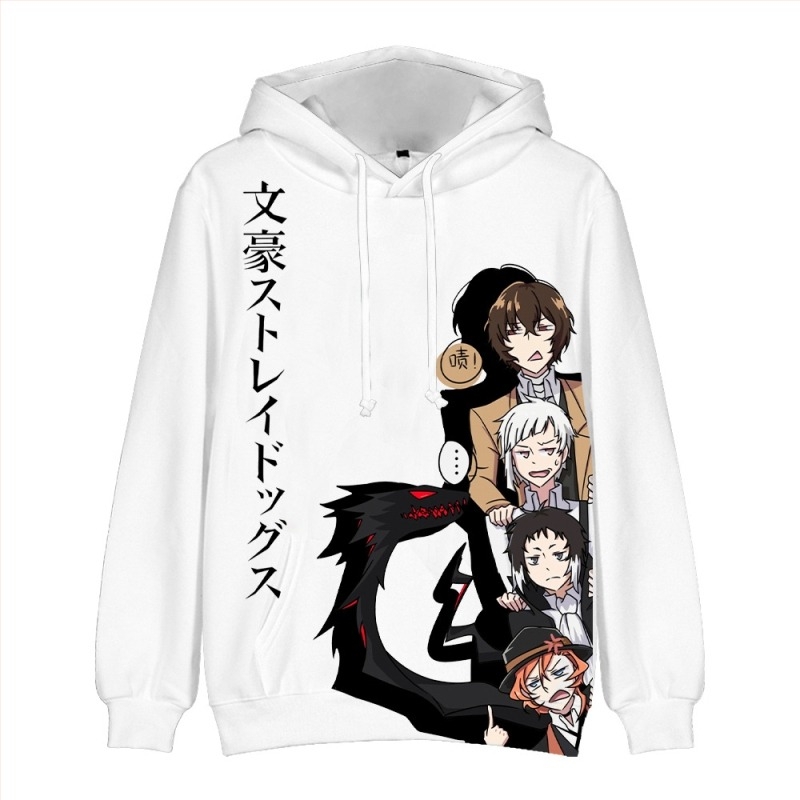 Női laza szabású kapucnis pulóver 3D-s nyomtatással, Bungo Stray Dogs mintával, hosszú ujjú, poliészter