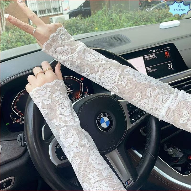 Női nyári ice-silk karvédő napsugárzás elleni védelemmel, rugalmas csipke hímzett, hosszú ujjú, légáteresztő, vezetéshez és kerékpározáshoz, heg fedése