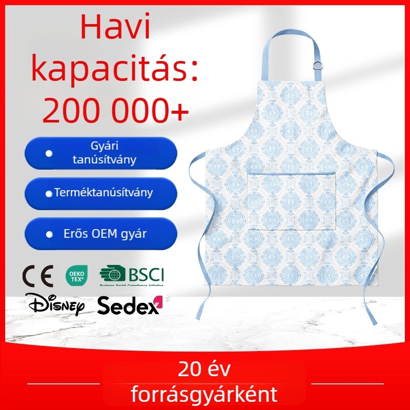 2025 új 100% pamut kötény, vízálló, testreszabható nyomtatott mintával, háztartási használatra