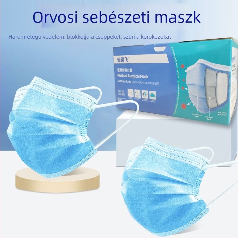 Xianjinfei Egyszer használatos orvosi maszk – háromrétegű sebészeti maszk melt-blown réteggel, egyenként csomagolva