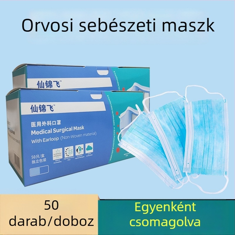 Xianjinfei Egyszer használatos orvosi maszk – háromrétegű sebészeti maszk melt-blown réteggel, egyenként csomagolva
