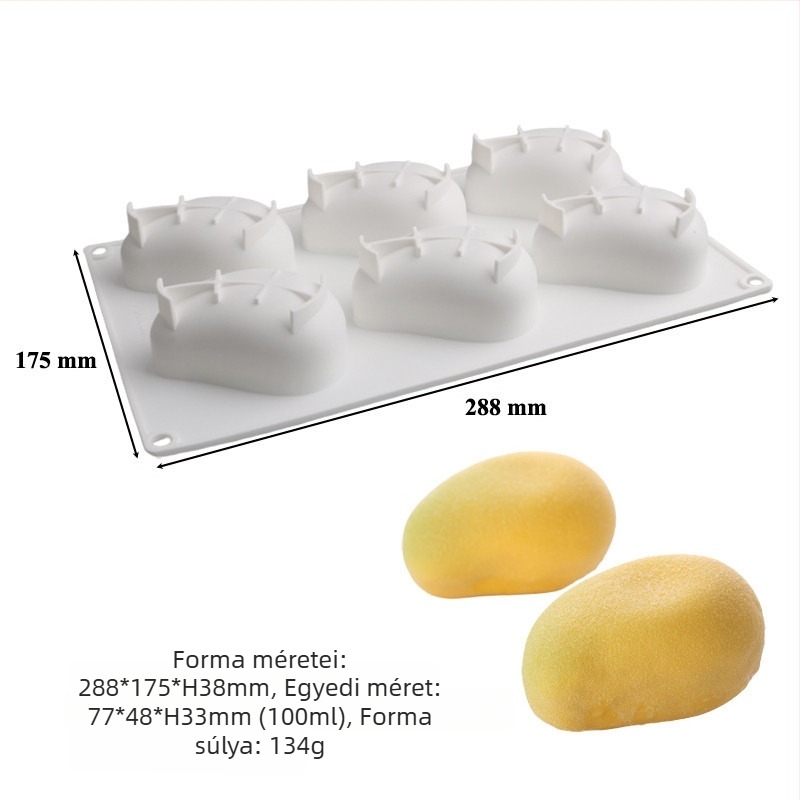 Mango alakú szilikon forma, több üreggel (3/4/6/10) gyümölcsös mousse-hoz és sütéshez